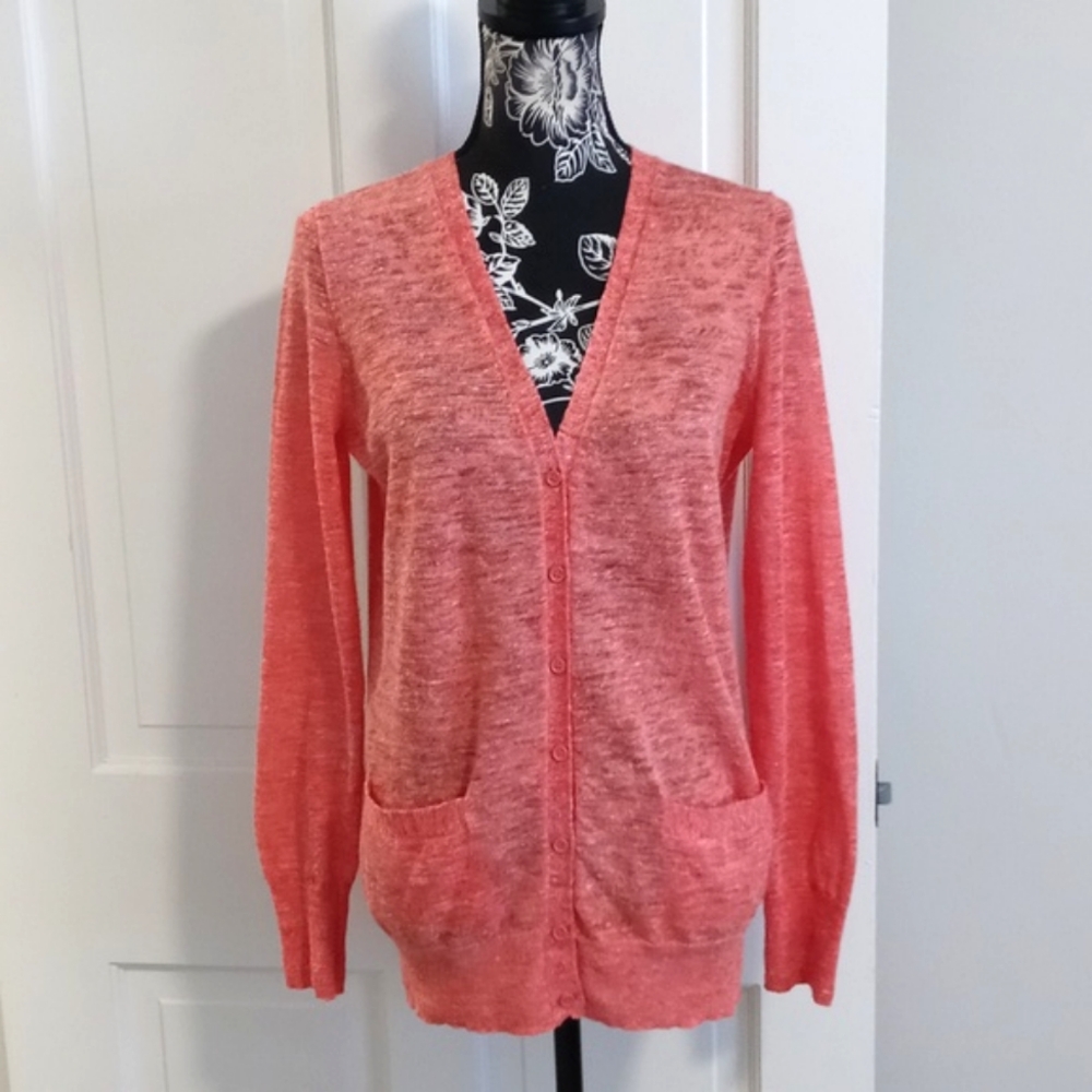 🌞J. Crew🌞 - Coral Pink Marled Linen Blend Cardigan Sweater